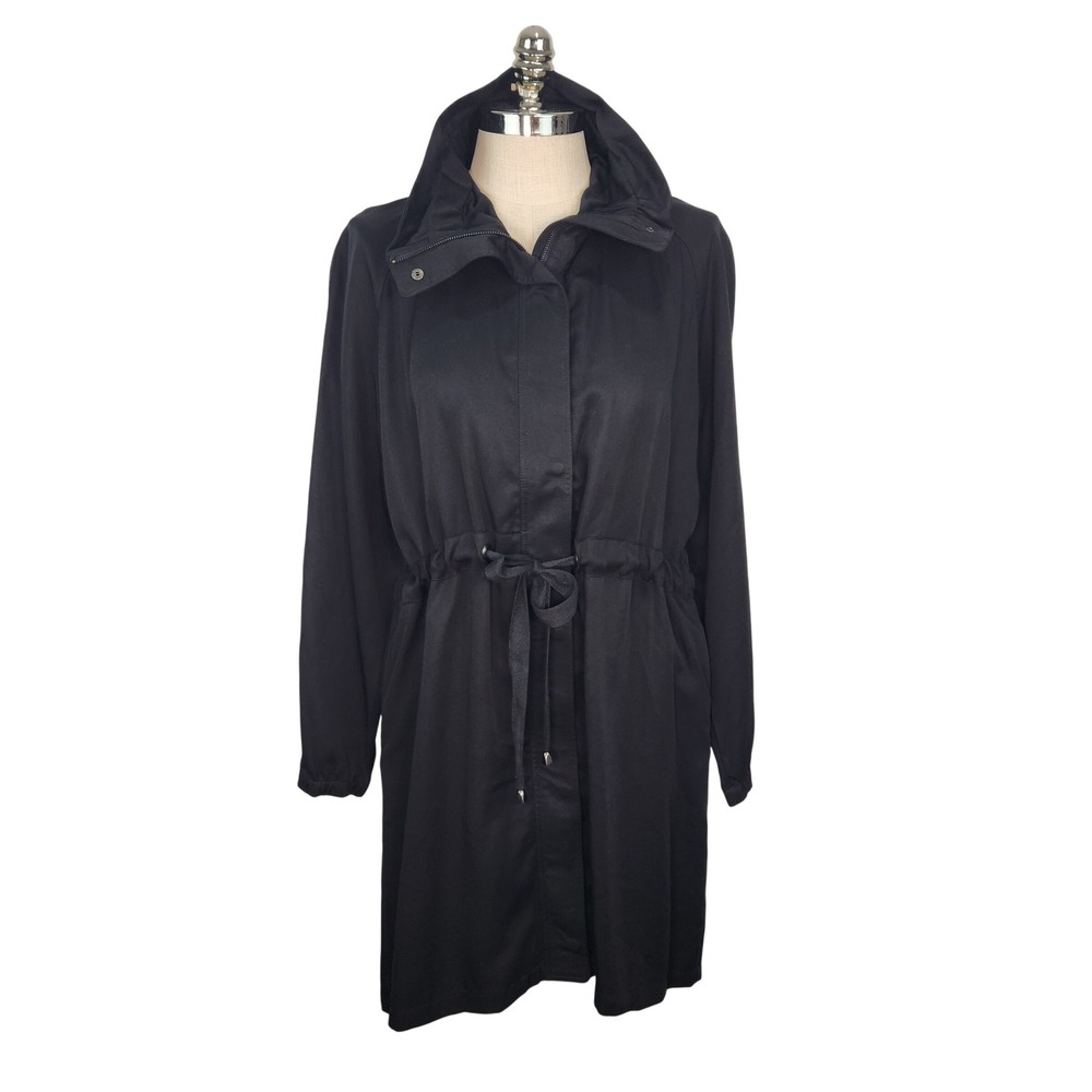 Johnston & Murphy Womens Black Twill Mid Length Jacket Drawstring Waist XL